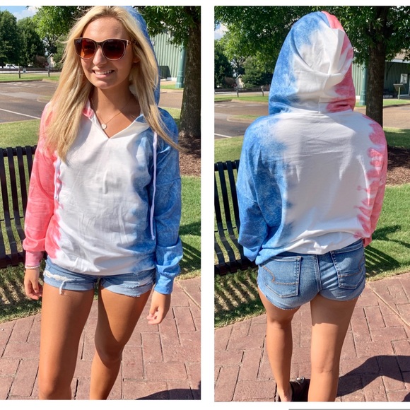 🔥THE SUN🔥Colorblock Tie Dye Crop Hoodie S/M/L/XL NWT - Picture 5 of 9